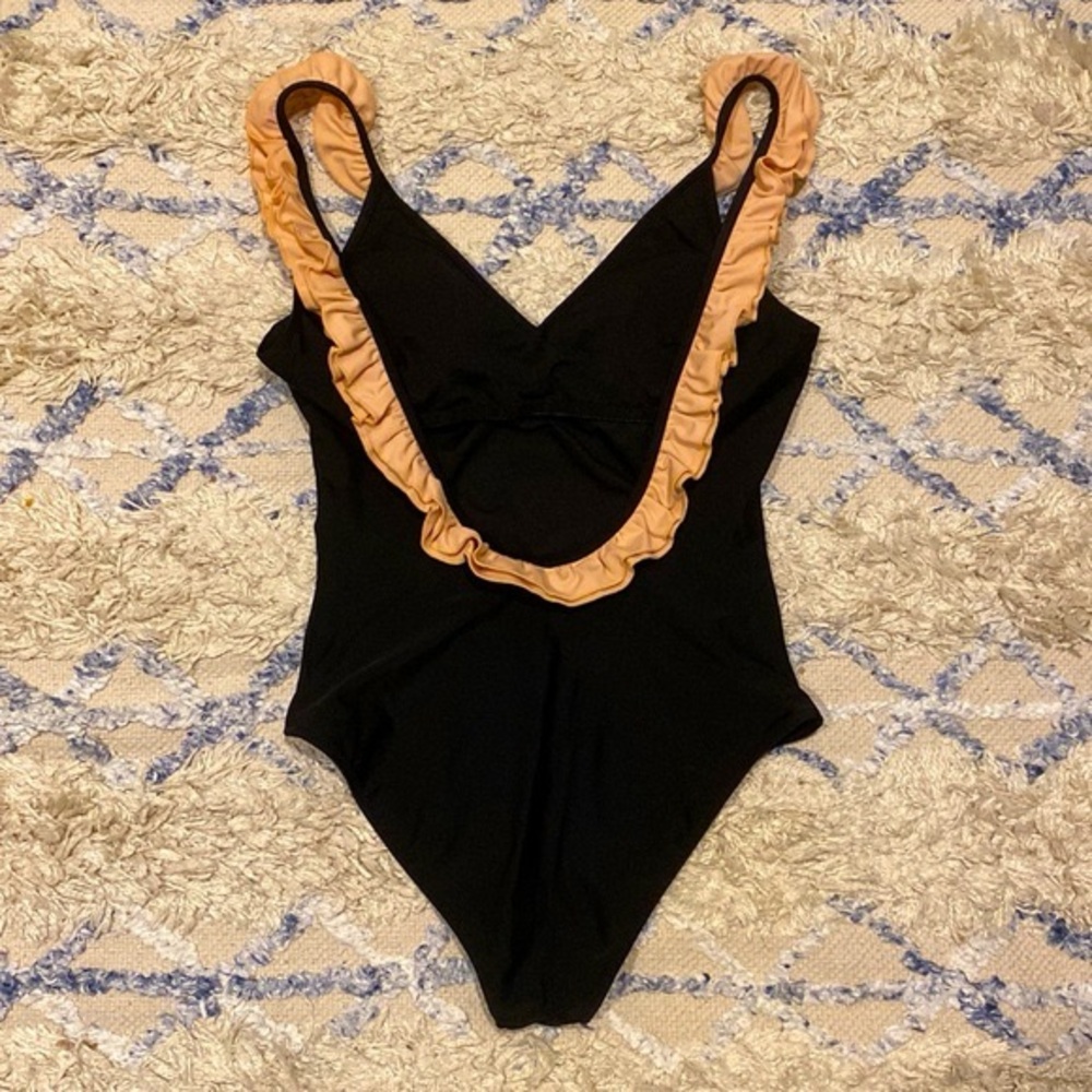 Black with Pink Ruffle One Piece Swimsuit